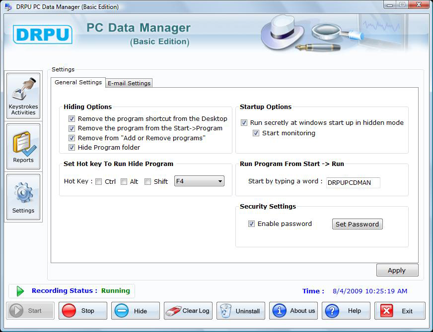 PC data manager general settings