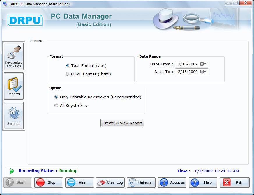 PC data manager generated reports settings