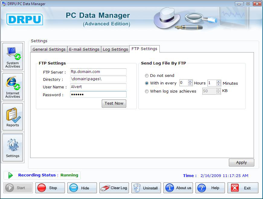 Advance PC data manager FTP settings